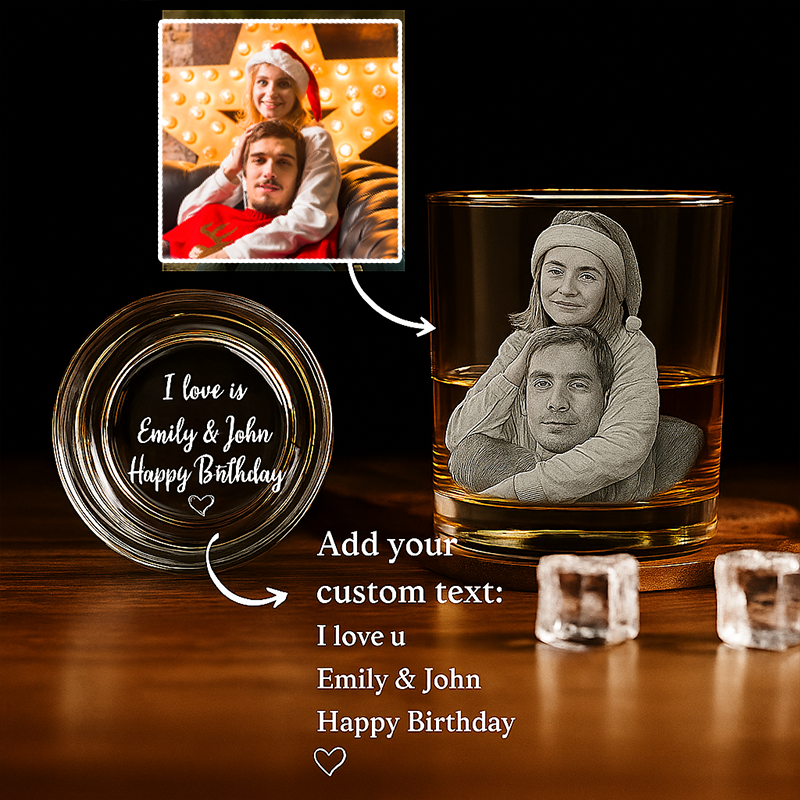 Custom Photo Etched Whiskey Glasses Engrave Your Photo and Handwriting Message on Rock Glass Christmas Gifts