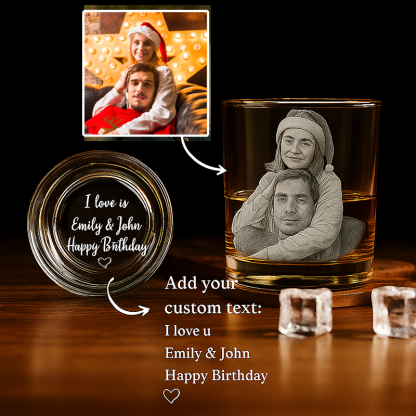 Custom Photo Etched Whiskey Glasses Engrave Your Photo and Handwriting Message on Rock Glass Christmas Gifts