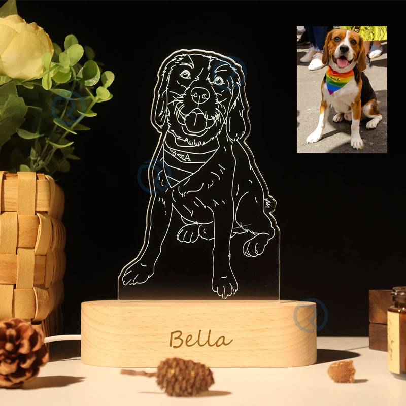 Personalized Pet Line Art Photo Lamp Portrait from Photo Custom Picture Line Art Night Light Gift for Pet Lovers