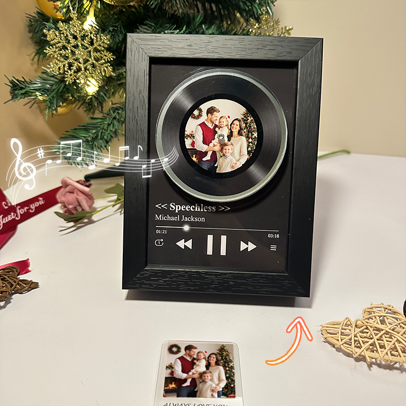 Custom Whole Song Photo Frame with Music Christmas Gifts Personalized Rotating Vinyl Night Light Music Player (Can Play Whole Song)