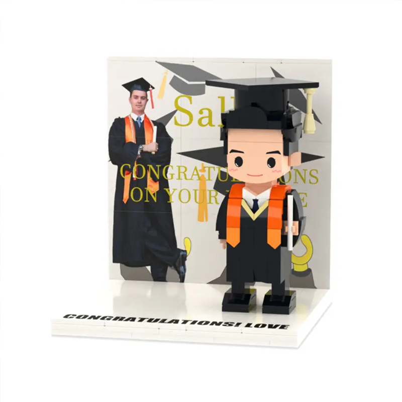 Custom Photo and Text Cute Building Brick Figure Full Body Customizable 1 Person Display Graduation Gift