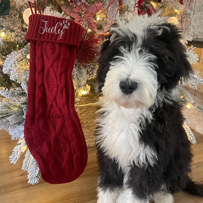 Personalized Embroidered Knit Christmas Stockings Ornament Knitted Sock Holiday Stockings with Name Christmas Gifts