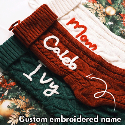 Handmade Personalized Name Hand Embroidered Christmas Stockings Custom Knit Socks Ornament with Name Family Xmas Gifts