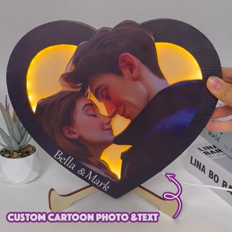 Personalized Cartoon Portrait Pixar Inspired LED Night Lights with Bas