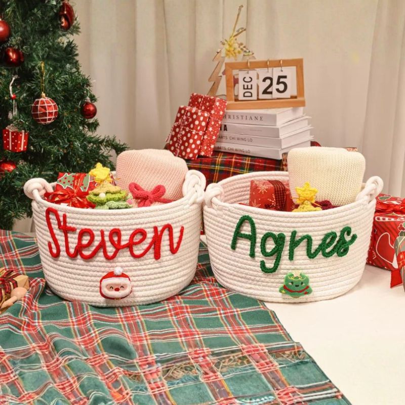 Personalized Baby Name Shower Gift Basket Christmas Gift Basket Kids Christmas Eve Basket Storage Basket Gift for Baby