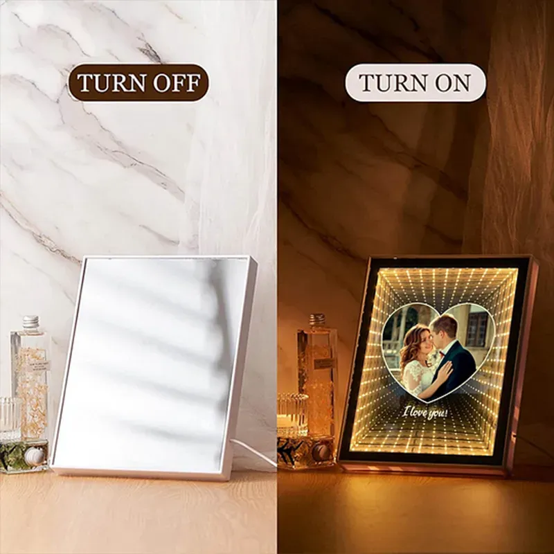 Custom LED Photo and Calendar Wedding Frame Mirror Light Personalized The Day I Found My Missing Piece Lamp Anniversary Gift for Couples