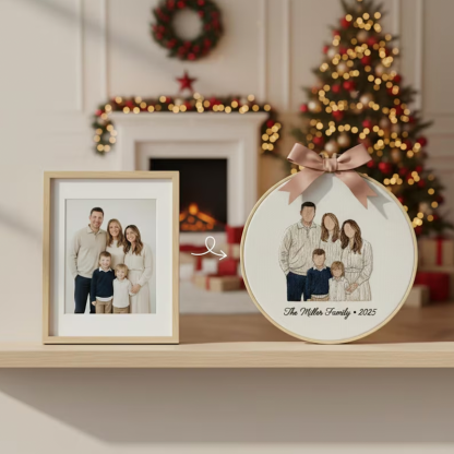 Custom Family Photo 3d Embroidered Ornament Personalized Portrait Hoop Hand Embroidered Christmas Keepsake Gift