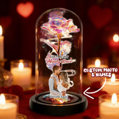 You Are My Missing Piece Personalized Photo and Names Custom Sparkly Rose Valentines Day Gifts