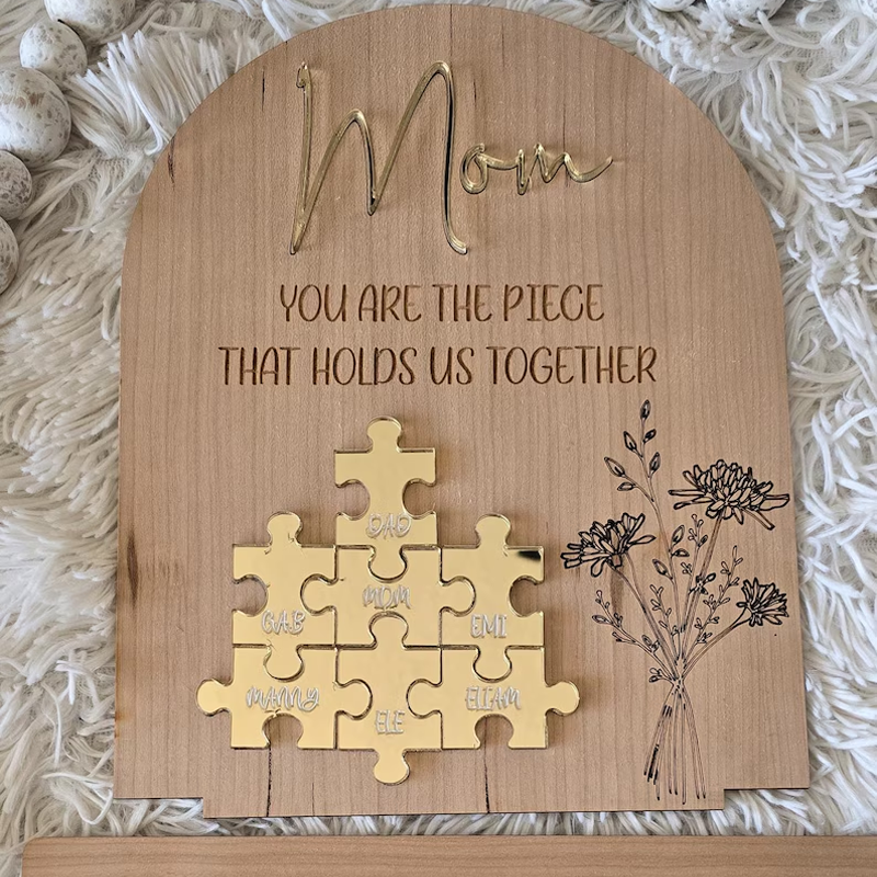 Personalized Mom Puzzle Sign with Birth Flower You Are the Piece that Holds Us Together Mother's Day Gift