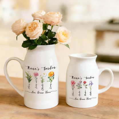 Personalized Grandma's Garden Ceramic Vase Custom Birth Flower Vase with Family Names Mother's Day Gift for Nana