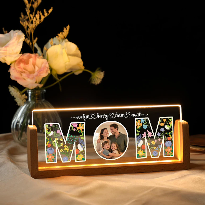 Personalized Mom Photo Night Light Mom Photo LED Lamp with Custom Wooden Base Mother's Day Gift Best Mom Ever