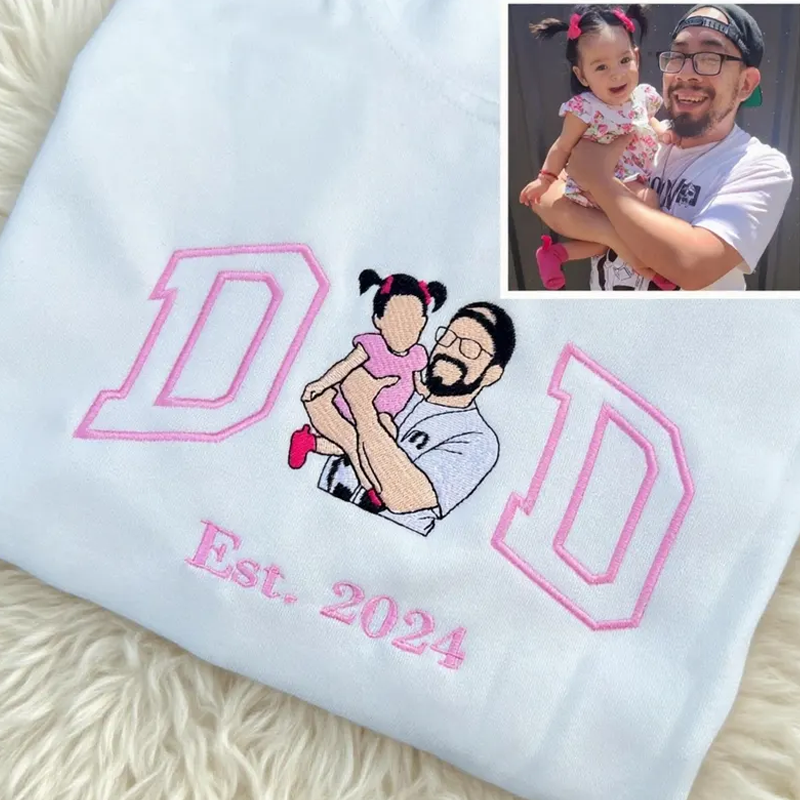 Personalized Embroidered DAD and Kid Portrait Sweatshirt Custom Photo Embroidered Hoodie with Family Photo Gifts for Father