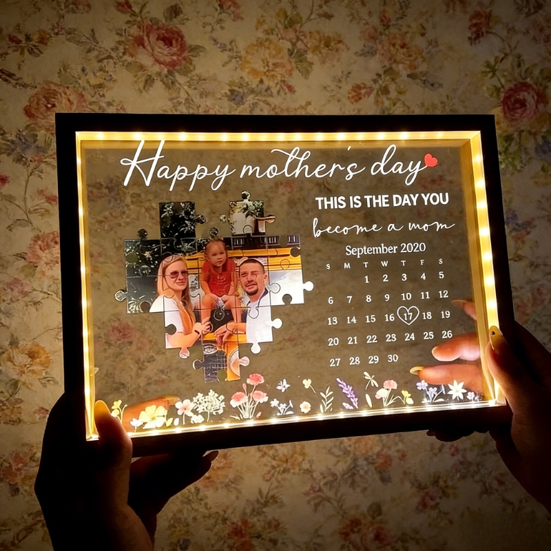 Personalized Photo and Date Birth Night Light Frame Box the Day You Became My Mother Gifts for Mom