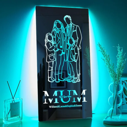 Custom Portrait Photo Mirror Lamp Personalized Picture and Names Neon Night Light Gifts for Mother