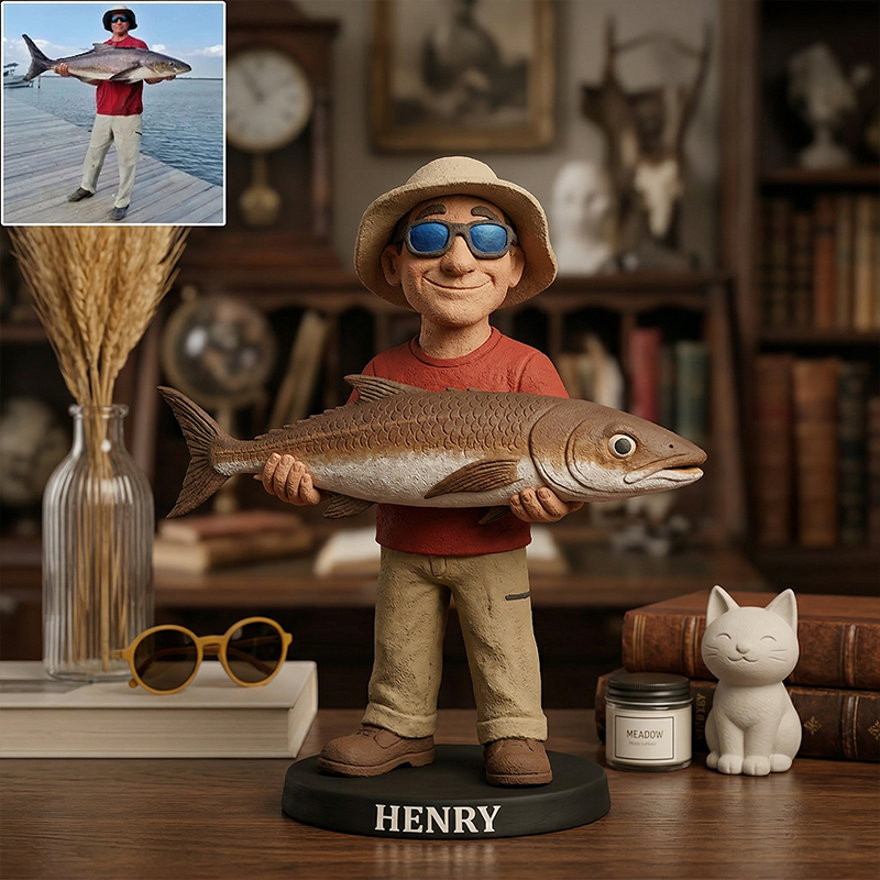 Handcrafted Custom Bobblehead Fully Body Custom Made Bobble Head Dolls from Photo Presents for Fishing Lovers Fish Gift