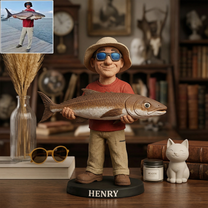 Handcrafted Custom Bobblehead Fully Body Custom Made Bobble Head Dolls from Photo Presents for Fishing Lovers Fish Gift