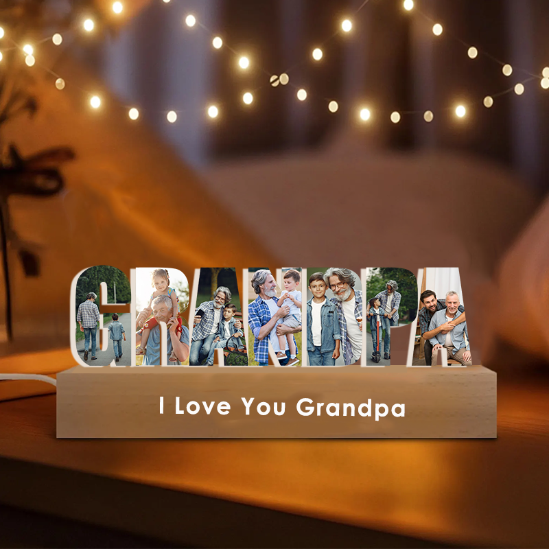 Personalized Photo Collage Night Light Custom Text Photo Led Lamp Fathers Day Gifts for Grandpa
