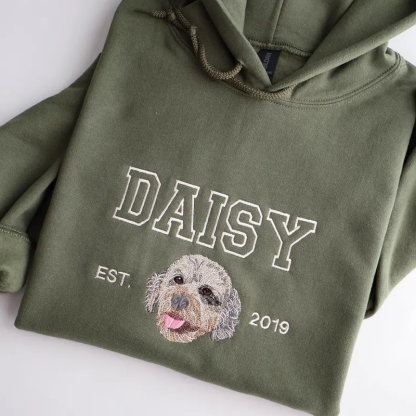Custom Embroidered Hoodie with Dogs Personalized Pet Portrait and Name Sweatshirt Gifts for Dog and Cat Lovers