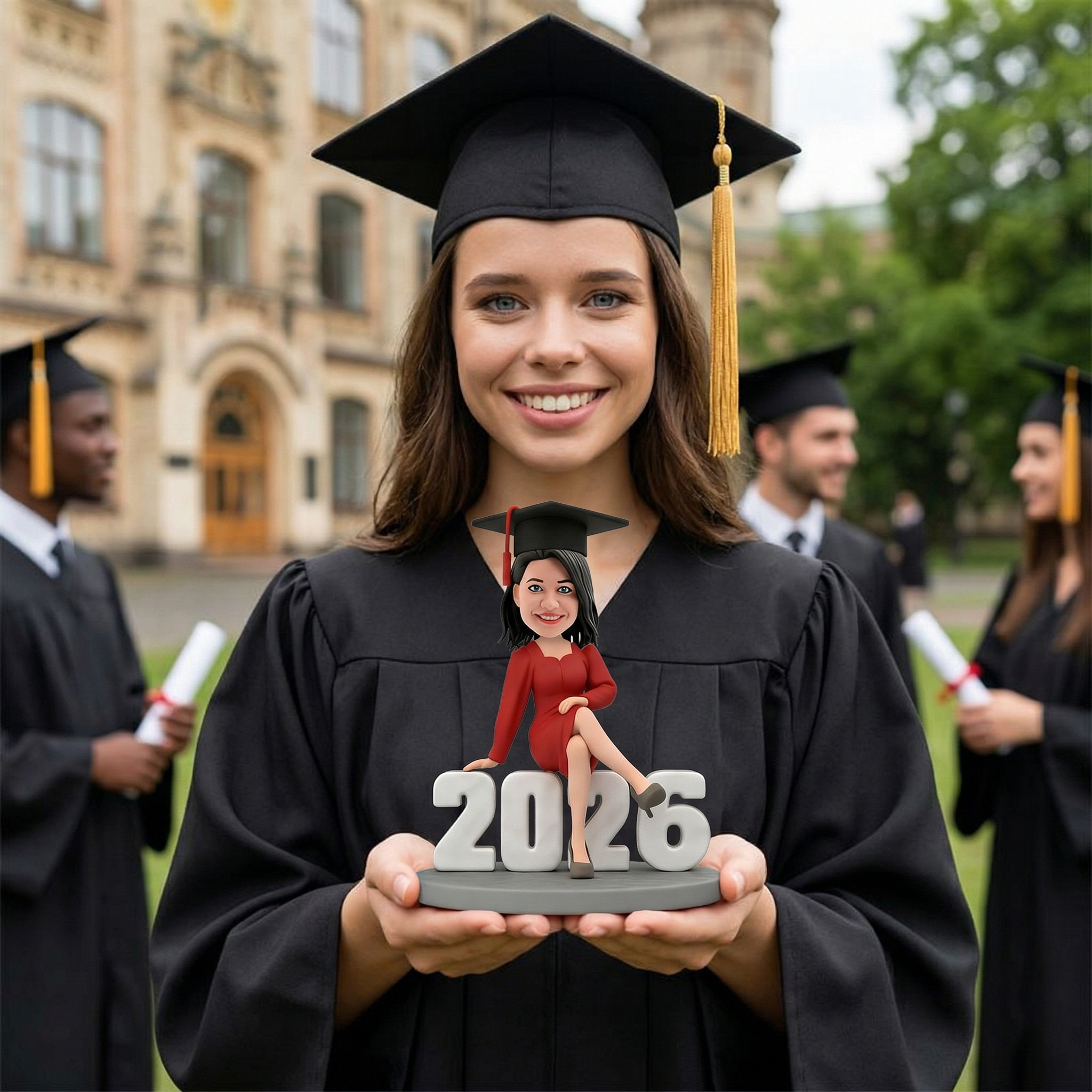 2026 Custom Handcraft Bobbleheads for Graduation Woman in Red Dress