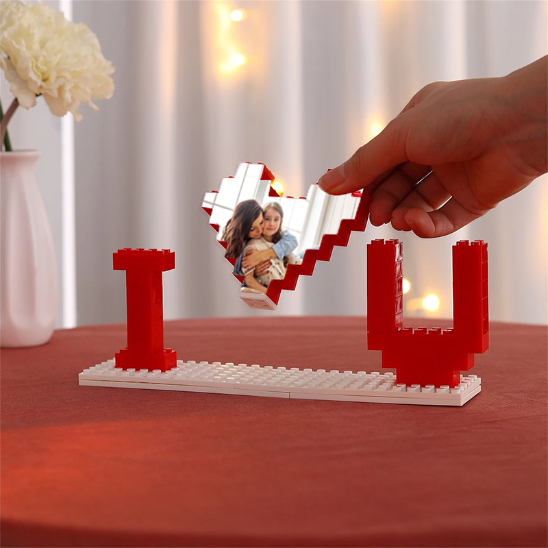 Custom Mom Shape Brick Puzzle Personalized Building Block Mom Heart Photo Block Gifts for Mom