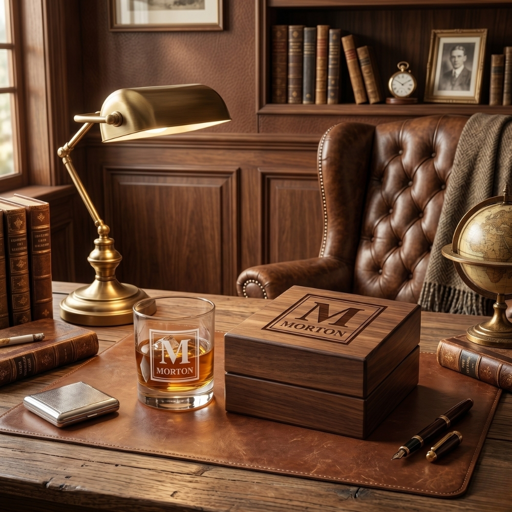 Personalized Cigar Ashtray Walnut Box Set Engraved Wood Ashtray with Ashtray Guillotine & Custom Cigar Cutter Gifts for Him
