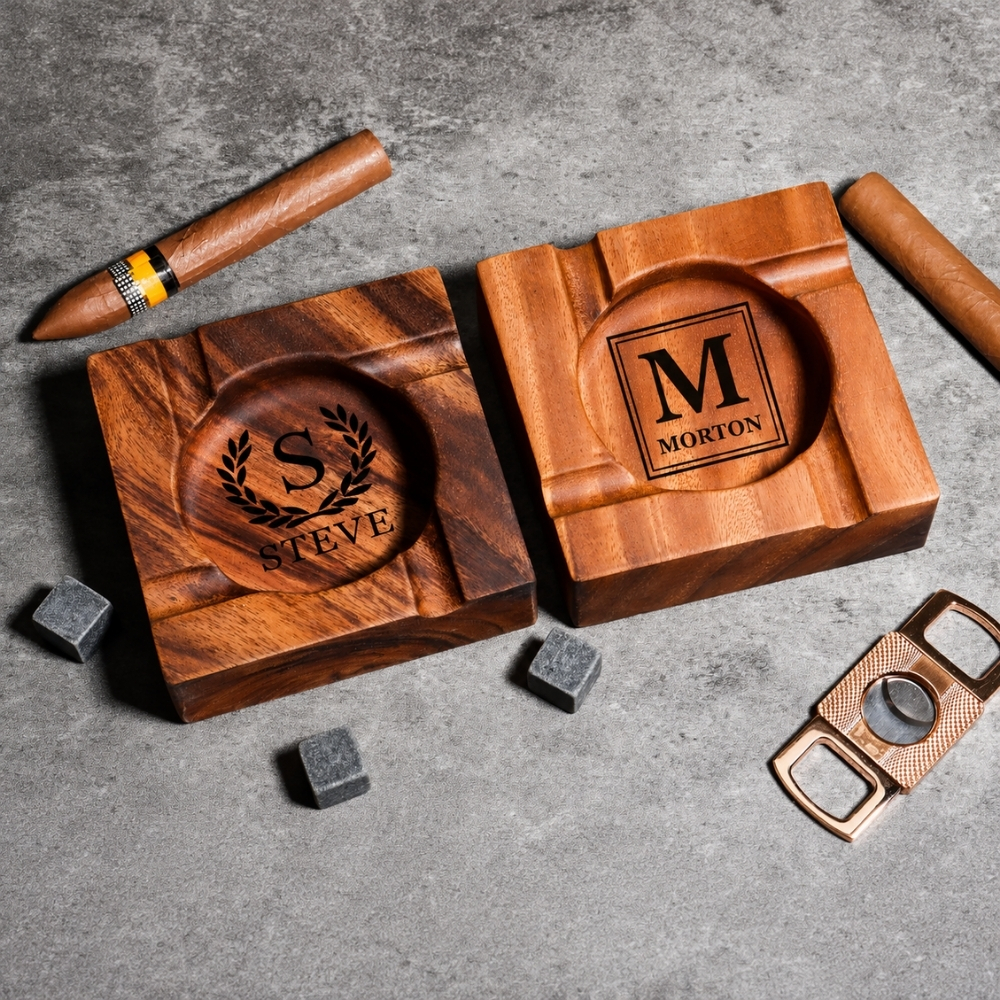 Personalized Cigar Ashtray Engraved Walnut Wooden Cigar Ashtray Cigar Lover Gift