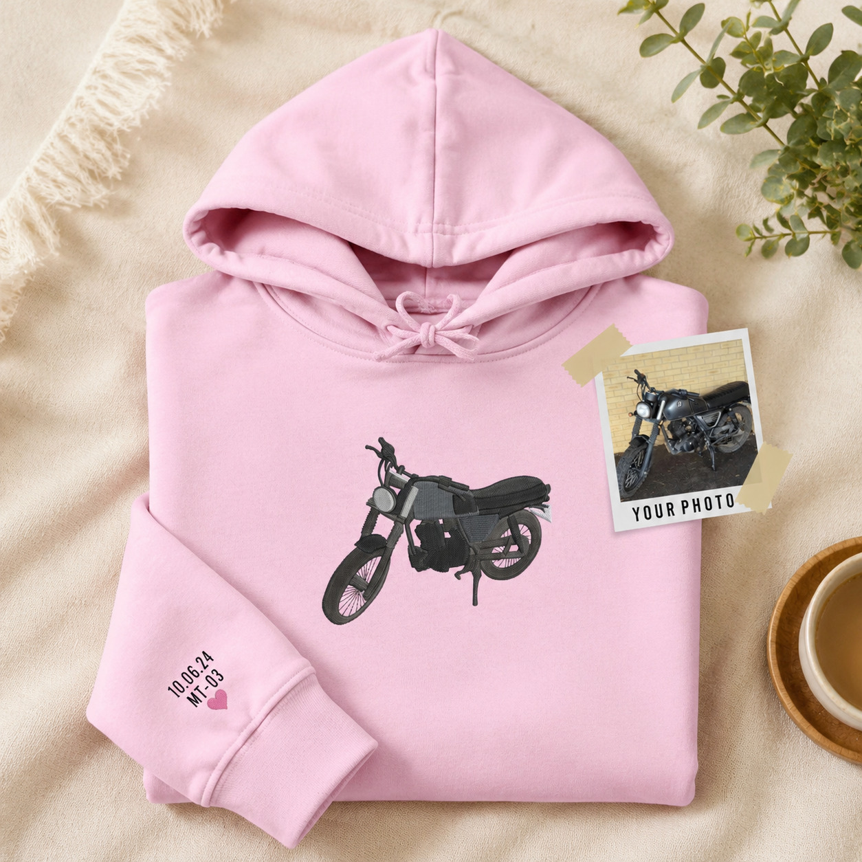 Personalized Motorcycle Photo Hoodie Custom Embroidered Car Sweatshirt Car Lovers Gift for Dad
