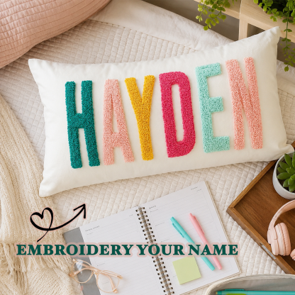 Finished Handmade Personalized Name Embroidered Pillow Back to School Gifts Punch Needle Dorm Decor Gift for Students
