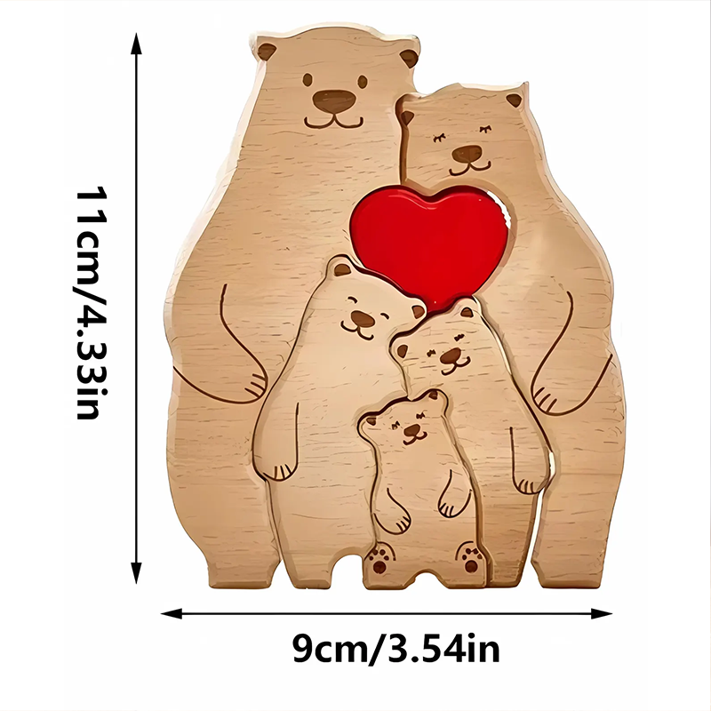 Personalized Wooden Bear Family Name Puzzle Engraved Wooden Custome Animal Family Gift for Parents & Kids