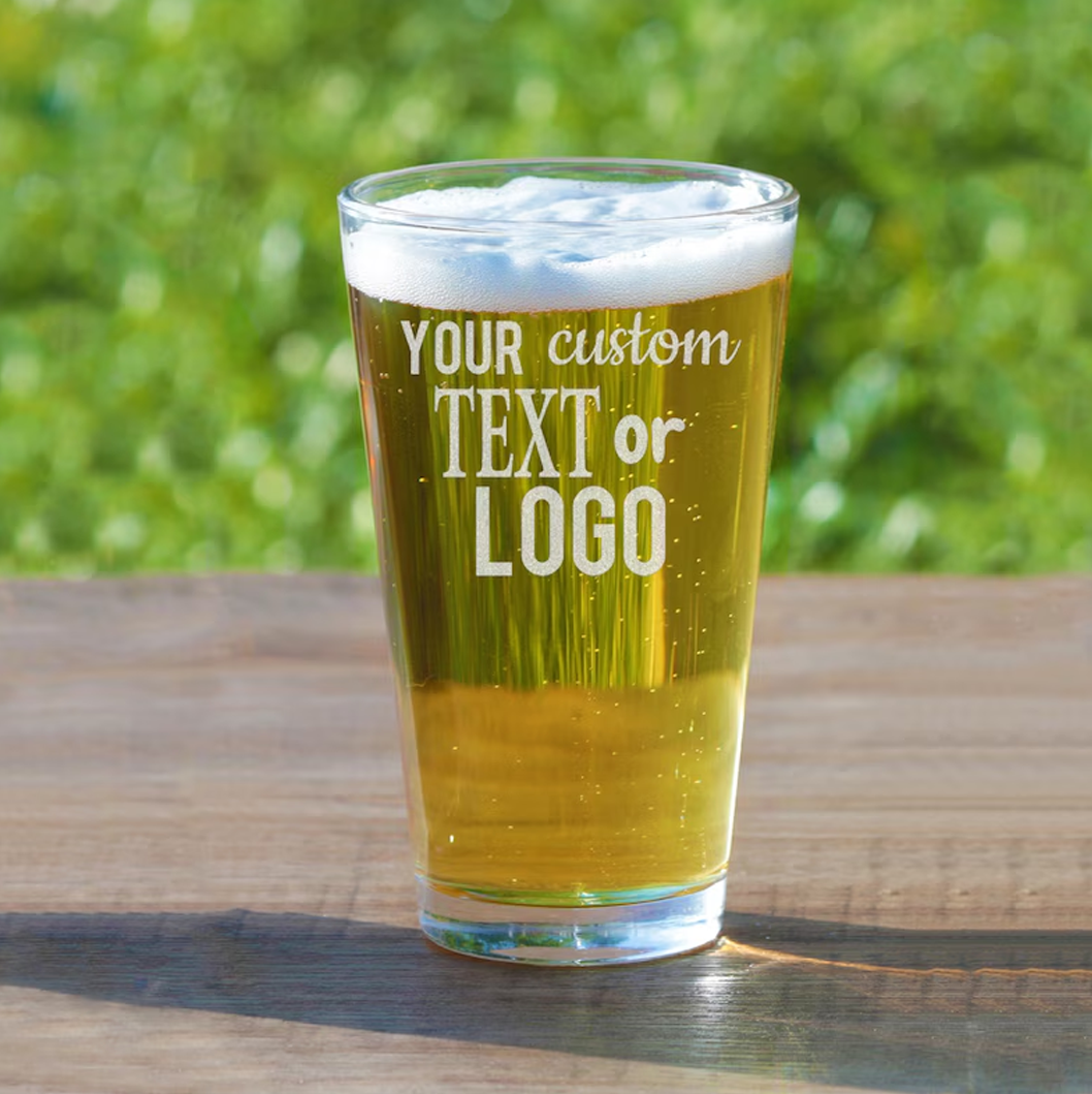 Custom Logo Pint Beer Glass with Laser Engraving Personalized Company Glassware Corporate Gifts and Bulk Business Orders