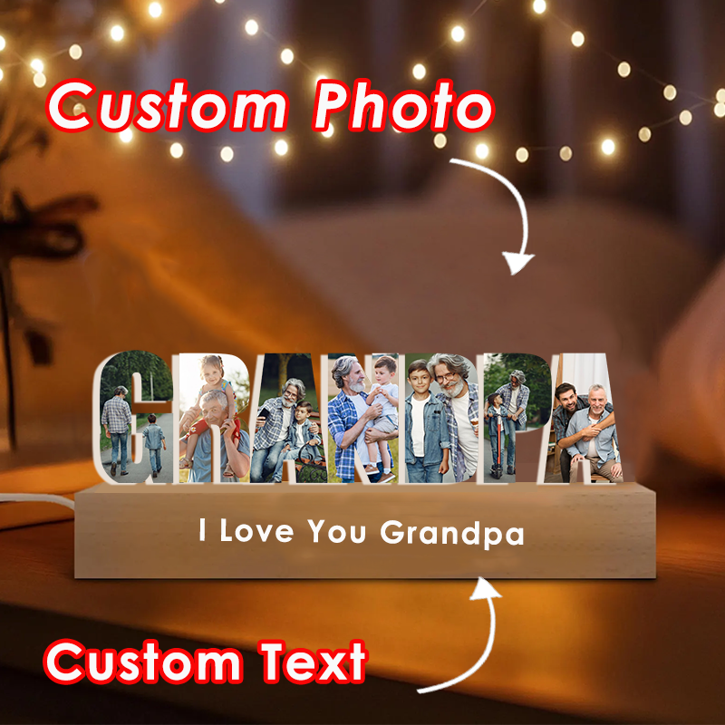Personalized Photo Collage Night Light Custom Text Photo Led Lamp Fathers Day Gifts for Grandpa