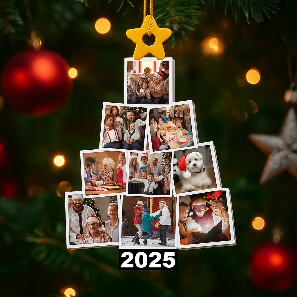 Personalized Collage Photo Family Tree Christmas Photo Ornament Custom Acrylic Keepsake Year in Review Holiday Gift