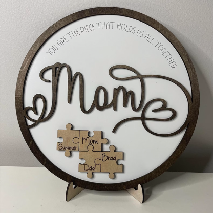 Personalized Name Wooden Puzzle Round Frame Custom Sign Mom You Are the Piece That Holds Us Together Gifts for Mom