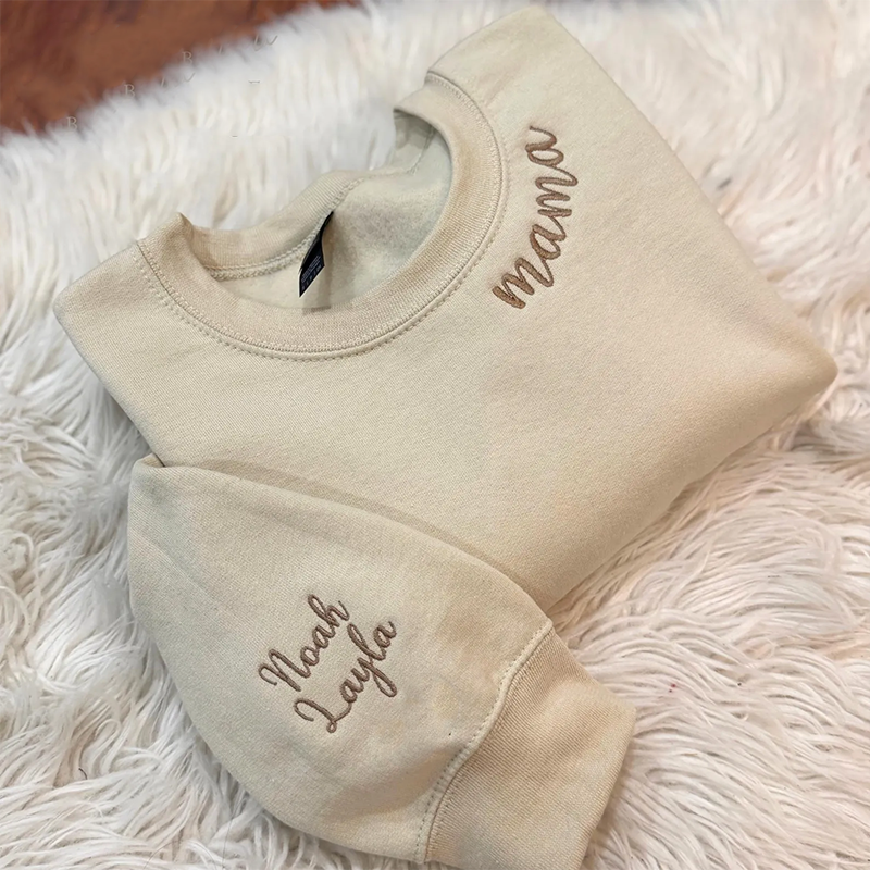 Custom Mama Embroidered Sweatshirt with Kids Names on Sleeve Personalized Mom Embroidery Hoodie