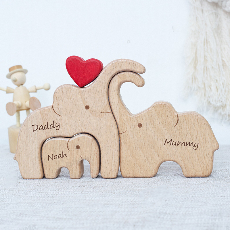 Personalized Wooden Bear Family Name Puzzle Engraved Wooden Custome Animal Family Gift for Parents & Kids