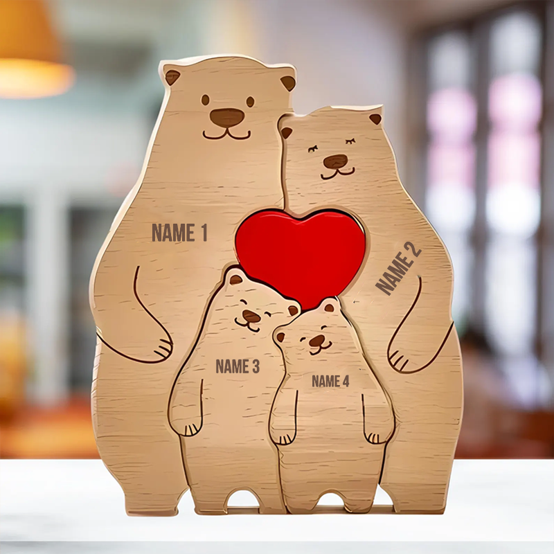 Personalized Wooden Bear Family Name Puzzle Engraved Wooden Custome Animal Family Gift for Parents & Kids
