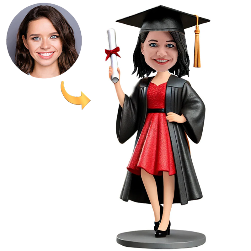 Handcraft Graduation Girl Holding Diploma with Graduation Hat Custom Bobbleheads