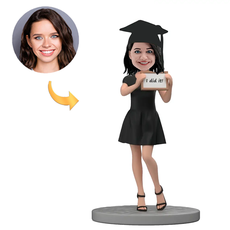 Handcaft Custom Female Graduate Holding A Sign I DID IT Bobblehead