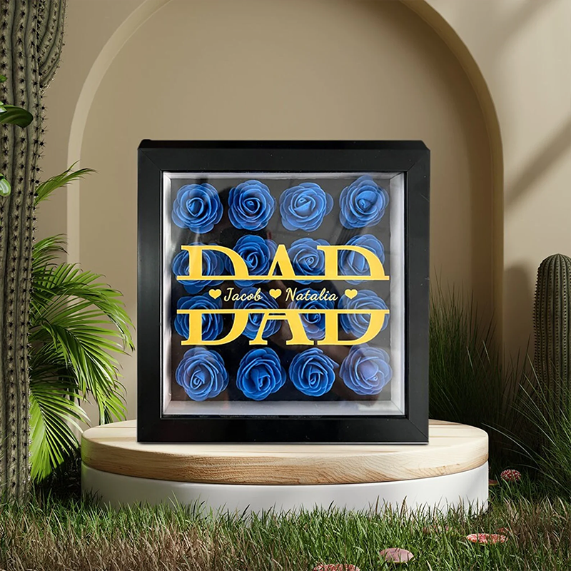 Personalized Flower Shadow Box Custom 1-5 Names Rose Frame Fathers Day Gift for Dad