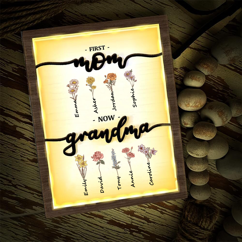 Grandma Garden Wooden Sign Night Light Personalized Name Birth Month Flower Frame Gift For Mom and Grandma