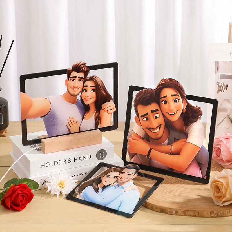 Personalized Cartoon Style 3D Photo and Text Frame Night Light Pixar Inspired Portraits
