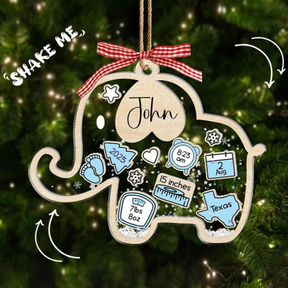 Personalized Baby First Christmas 4D Shaker Ornament Elephant Kid Boy Girl Xmas Gifts for Baby
