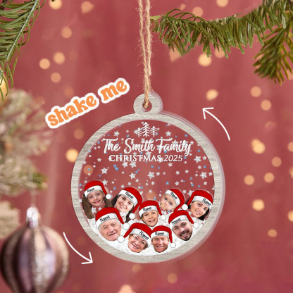 Custom Family Face Photo with Hat and Name 4D Shaker Ornament Family Ornament Christmas Gifts