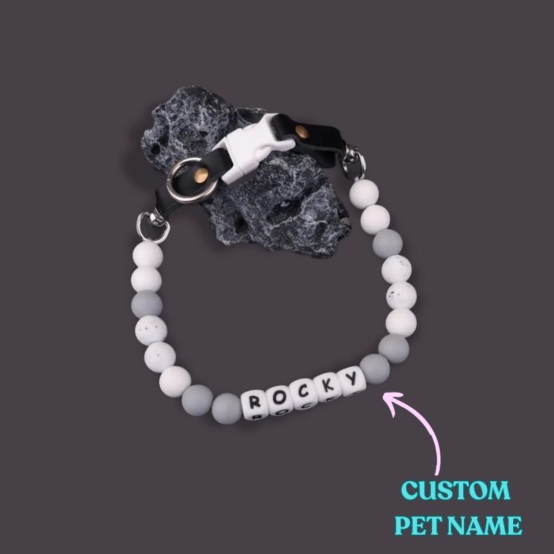 Personalized Black and White Custom Beaded Name Dog Collar Handmade Gi