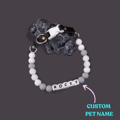 Personalized Black and White Custom Beaded Name Dog Collar Handmade Gift for Pet Lover