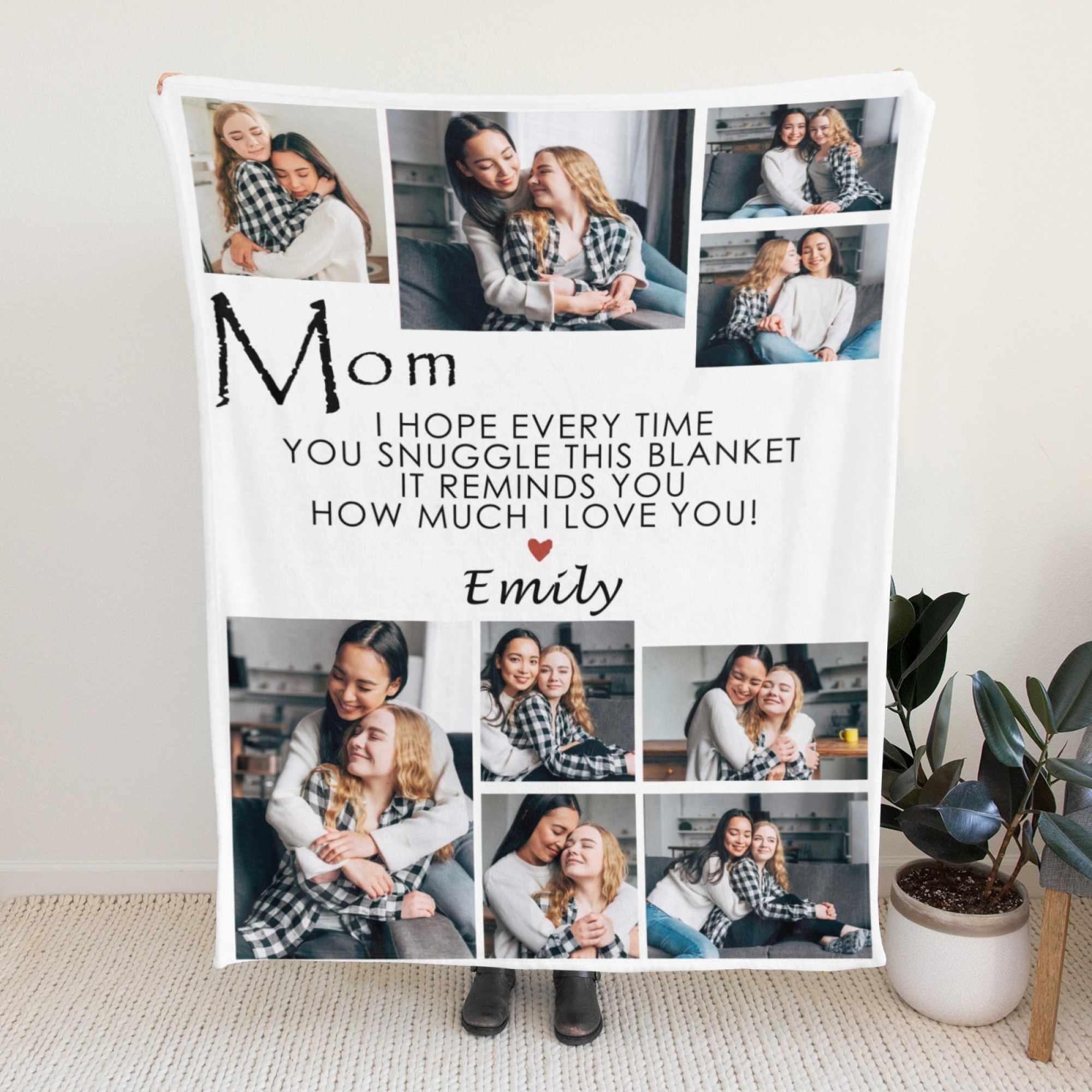 Custom Text Blankets Mother's Day Gifts Personalized Throw Blanket with Photos and Text