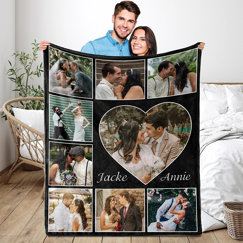 Personalized Collage Photo Blanket Custom Pictures and Text Throw Blanket Anniversary Gifts for Her