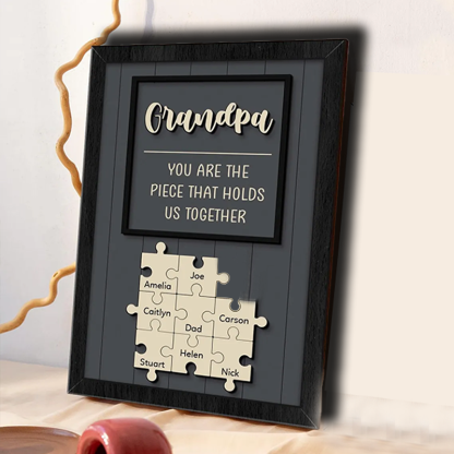 Personalized Wooden Puzzle Sign for Fathers Day You Are the Piece That Holds Us Together Custom Gift from Kids for Dad or Grandpa