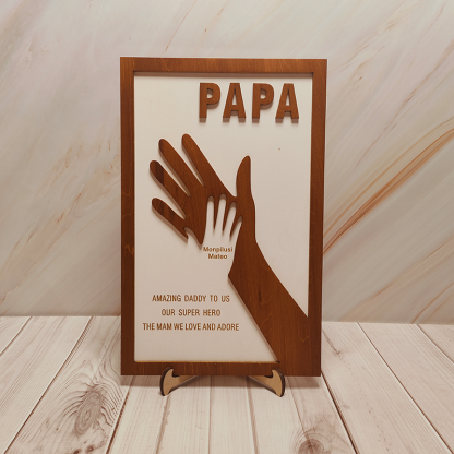 Custom Dad and Kids Palm Wooden Frame Personalized Name Sign Fathers Day Gift from Daughter Kids Son