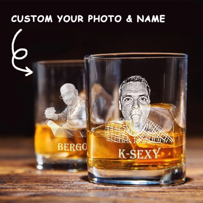 Custom Photo and Name Engraved Whiskey Glass with Laser Etched Bourbon Glasses Christmas Gifts